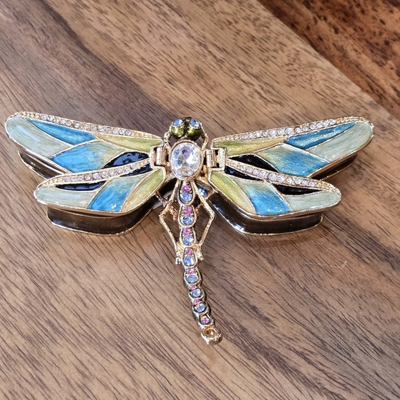 Pacific Giftware Other - Dragonfly Blue Yellow Enamel Swarovski Crystal Goldtone Trinket Box